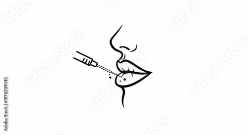 Stylized drawing of a needle injecting into lips