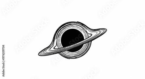 Stylized black hole with swirling accretion disk, drawn in sketch
