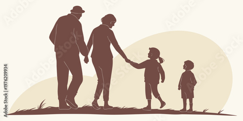 Grandparents walking hand in hand with their grandchildren illustrating multi-generational family bonds and care old age grandparents grandchildren silhouettes children