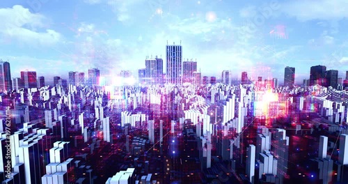 Digital smart city background with glowing network line effects. Technology Related 3D Animation.