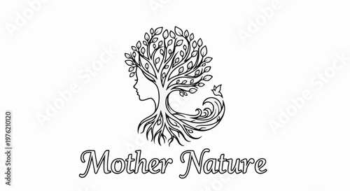 Stylized depiction of a woman's profile with a tree growing from her head, a bird on its branches