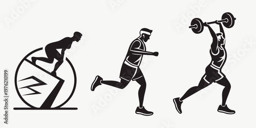Sports and fitness icons with running weightlifting climbing silhouettes silhouette weightlifting climbing movement exercise training activity strength endurance