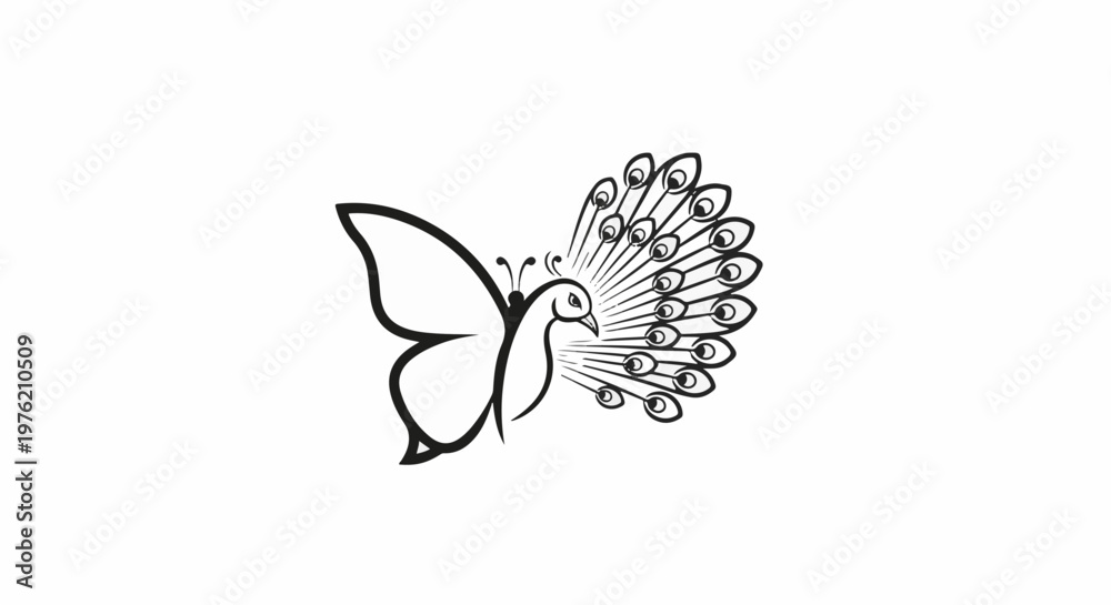 Fototapeta premium Stylized butterfly with peacock tail on white background