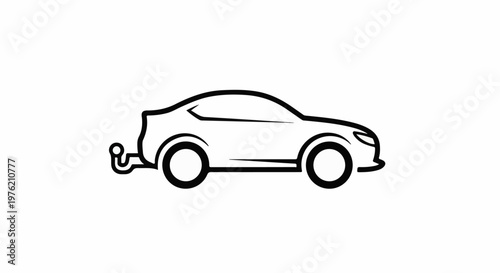 Stylized black line drawing of a modern car with a trailer hitch