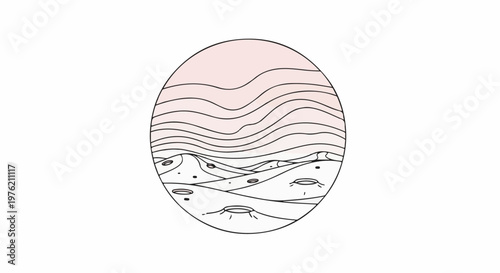 Stylized circular depiction of a cratered lunar landscape with wavy lines