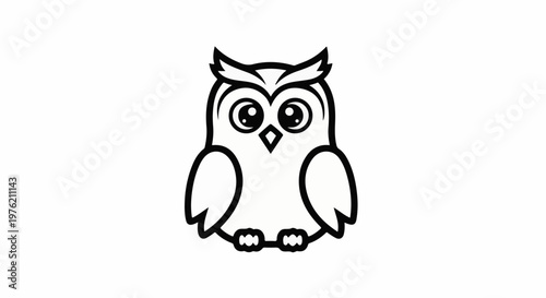 Stylized black and white outline of a cartoon owl with large eyes