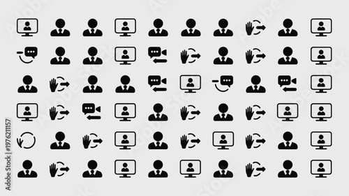Set of 60 Black User Profile and Video Call Communication Vector Icons