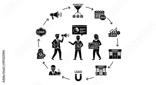 Business process, workflow, marketing, sales funnel, vector icons