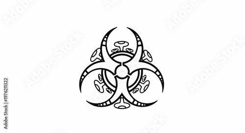 Stylized biohazard symbol integrated with viral particles