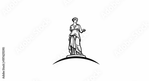 Stylized black and white drawing of a classical female statue on a pedestal
