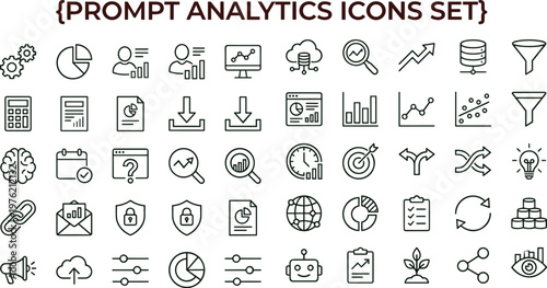 Minimal outline analytics data visualization icon set collection for business statistics dashboard reporting web mobile interface vector symbols