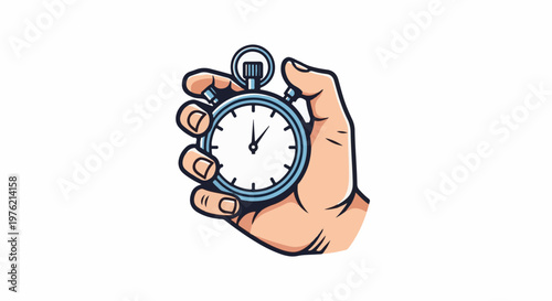 Stylized illustration of a hand holding a stopwatch