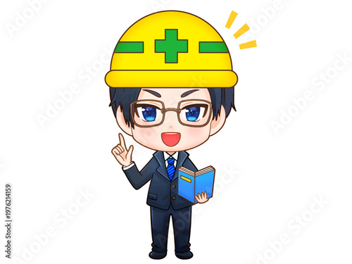 ヘルメット姿の建設会社の社員のちびキャライラスト素材4