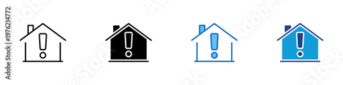 Home Alert Multiple Style Icon Design Vector - House with exclamation mark representing home security warning, property alert, and residential monitoring