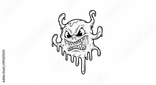 Spooky cartoon monster with sharp teeth and dripping body