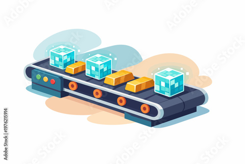 Digital Cryptocurrency Mining and Gold Bar Production Line Concept