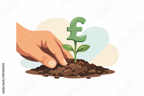 Hand Planting British Pound Sterling Money Plant Growth Concept
