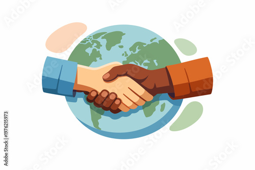 Global Business Cooperation and Partnership Handshake over Earth Globe