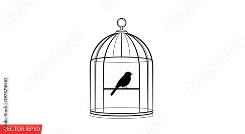 Bird sitting in a cage.
