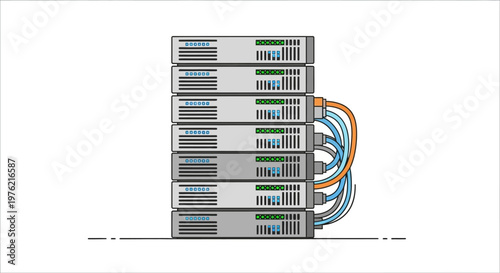 Servers with colorful network cables connected.