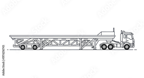 Large Flatbed Semi Trailer Truck Side View.