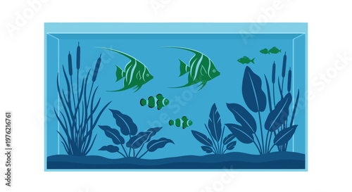 Green fish swimming in aquarium water.