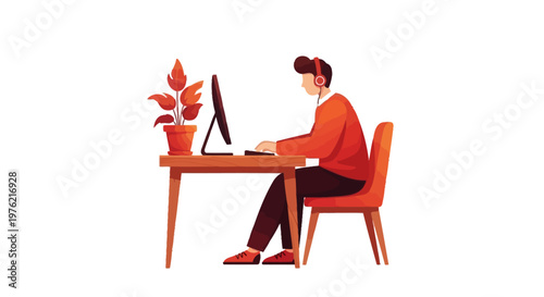Man sitting at desk with computer.