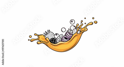 Colorful berries splash into a yellow liquid