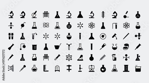 Canvas-taulu Set of 70 Black Science and Laboratory Icons Vector