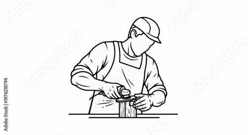 Craftsman using orbital sander on wood block