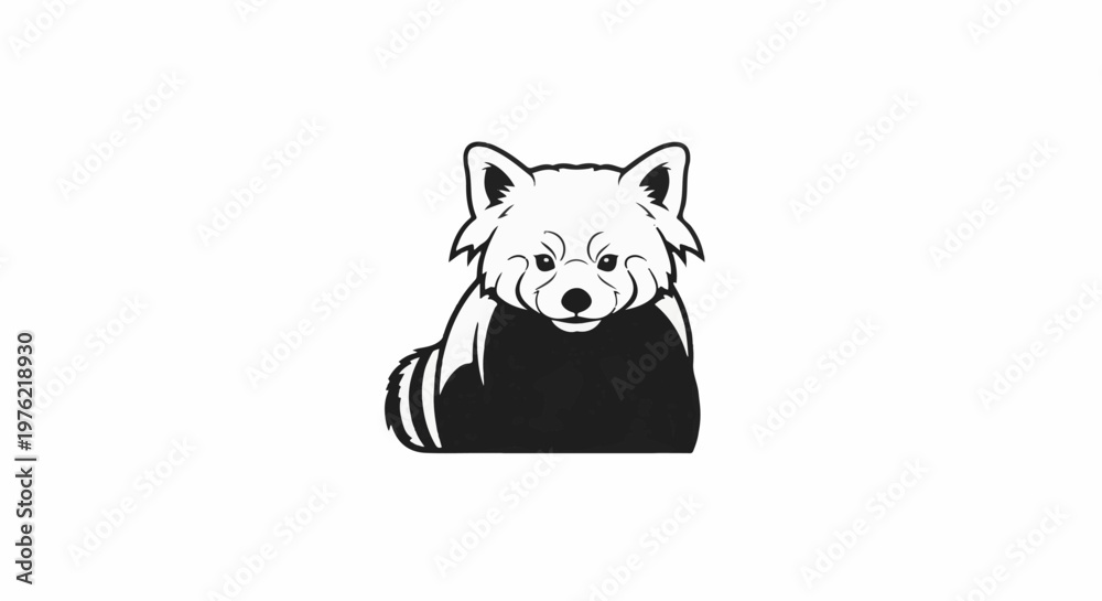 Fototapeta premium Black and white graphic illustration of a red panda facing forward