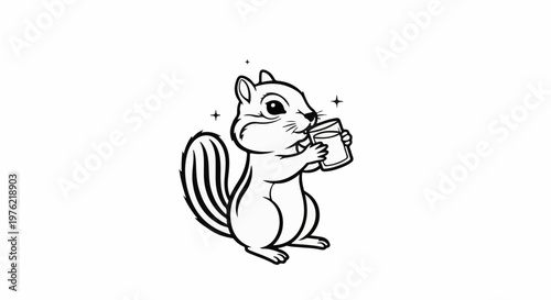 Cute cartoon chipmunk drinks from a glass with stars