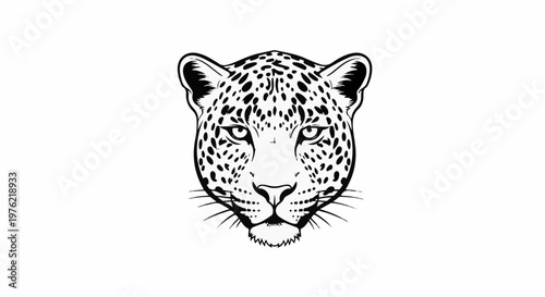 Black and white graphic of a leopard's face with distinctive spots