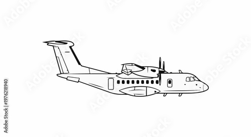 Black and white outline drawing of a turboprop aircraft with twin engines