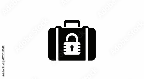 Black and white icon of a locked suitcase