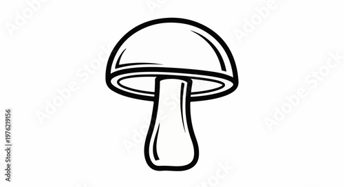 Black and white outline illustration of a mushroom with a cap and stem