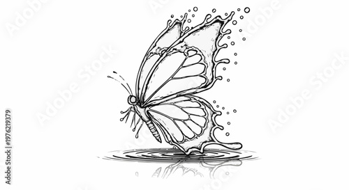 Delicate butterfly formed by splashing water lands on rippling surface