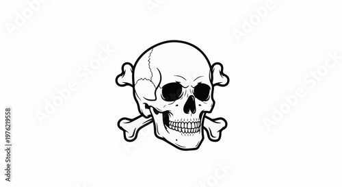 Black and white illustration of a skull with crossed bones