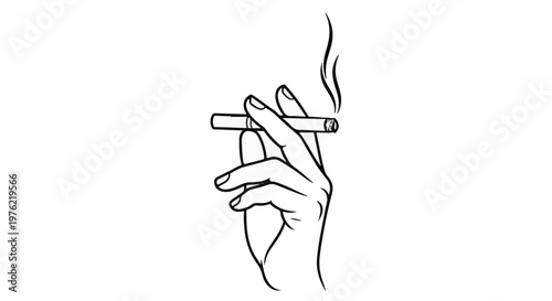 Delicate hand holding a lit cigarette, with wisps of smoke rising