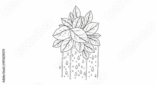 Delicate illustration of abundant leaves with falling water droplets