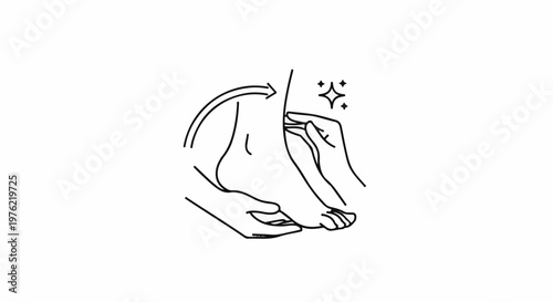 Delicate line art of hands massaging a foot with sparkling highlights