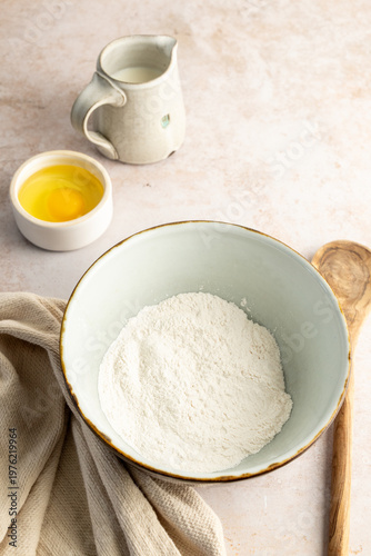 Pancake ingredients in a bowl being mixed 