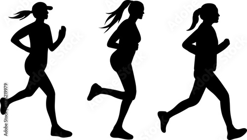 silhouette of women running after each other, vector