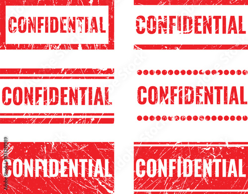 Confidential stamp set with grunge texture and distressed rubber seal style ideal for secure documents, business files, privacy labels and office workflows