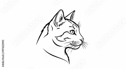 Black and white line art drawing of a cat's head in profile