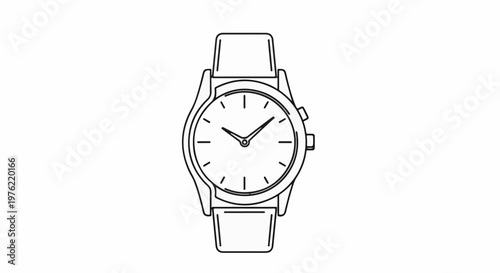 Black and white line art illustration of a classic wrist watch
