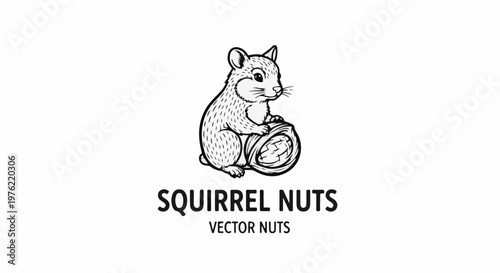 Black and white line art of a squirrel holding a nut on a white background