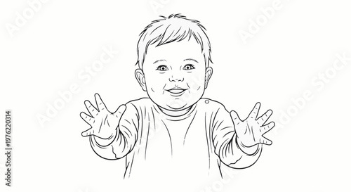 Cheerful baby with open arms, looking forward