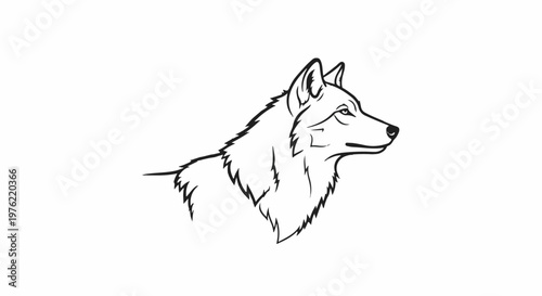 Black and white line art profile of a wolf's head and upper body