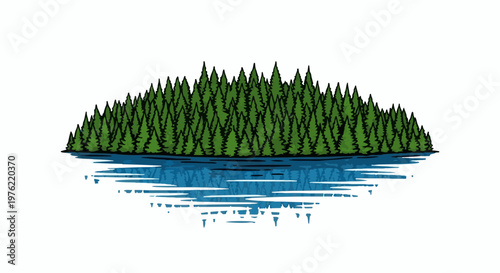 Dense evergreen forest bordering a calm blue lake with rippling reflections